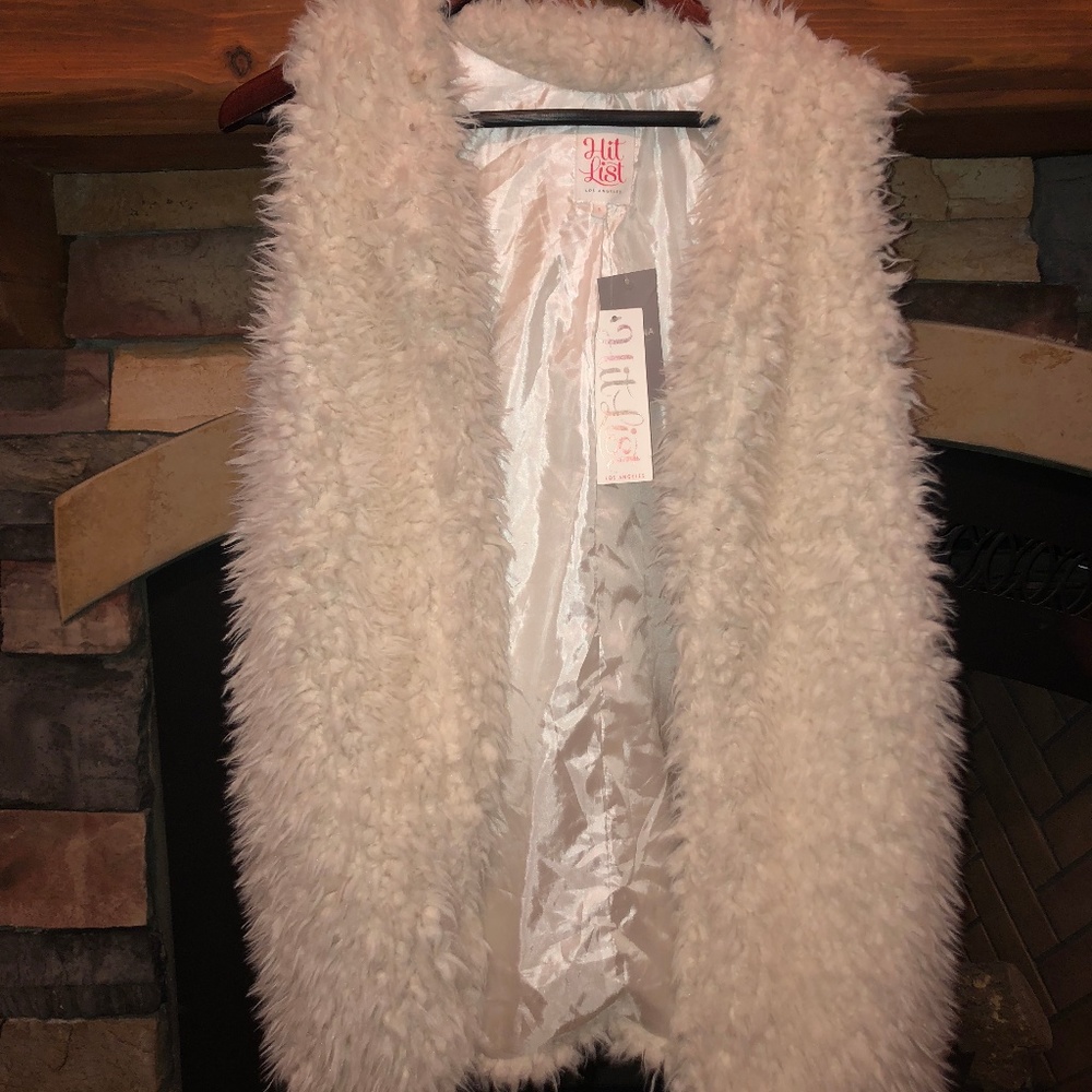 Hit List Cream Fur Midlength Vest
